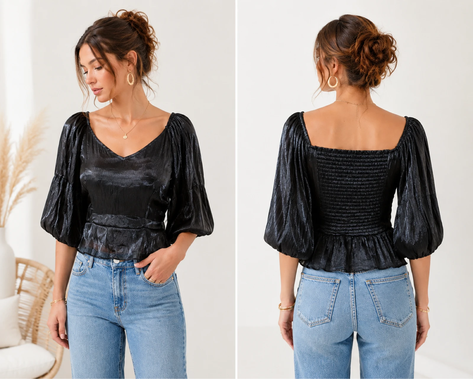 Pieces zwarte blouse met pofmouwen maat M – photo 9